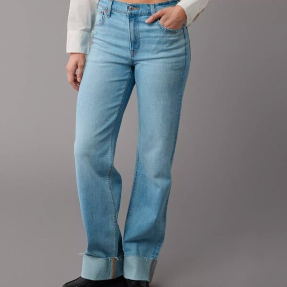 AE Stretch High-Waisted Stovepipe Cuffed Jean - 12 SHORT - Picture 1 of 4